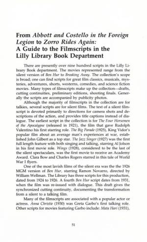 A Guide to the Filmscripts in the Lilly Library Book Department