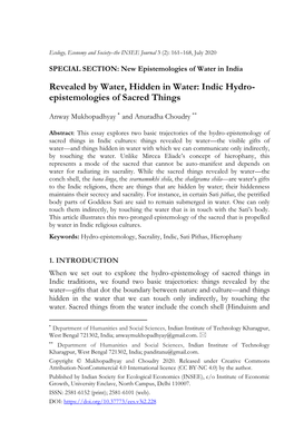 Revealed by Water, Hidden in Water: Indic Hydro- Epistemologies of Sacred Things