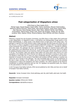 Pest Categorisation of Stegophora Ulmea