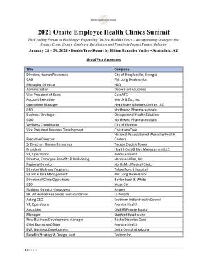 2021 Onsite Employee Health Clinics Summit