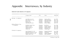 Appendix: Interviewees, by Industry