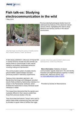 Fish Talk-Os: Studying Electrocommunication in the Wild 7 May 2018