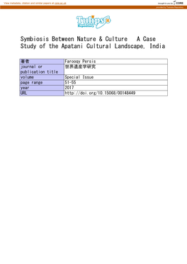 Symbiosis Between Nature & Culture a Case Study of the Apatani