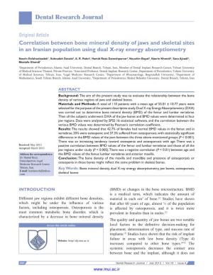 Correlation Between Bone Mineral Density of Jaws and Skeletal Sites in an Iranian Population Using Dual X-Ray Energy Absorptiometry