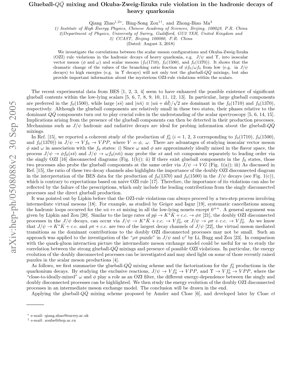 Arxiv:Hep-Ph/0508088V2 30 Sep 2005 Rcse Na Nemdaemsnecag Oe.Teconclusion the Model