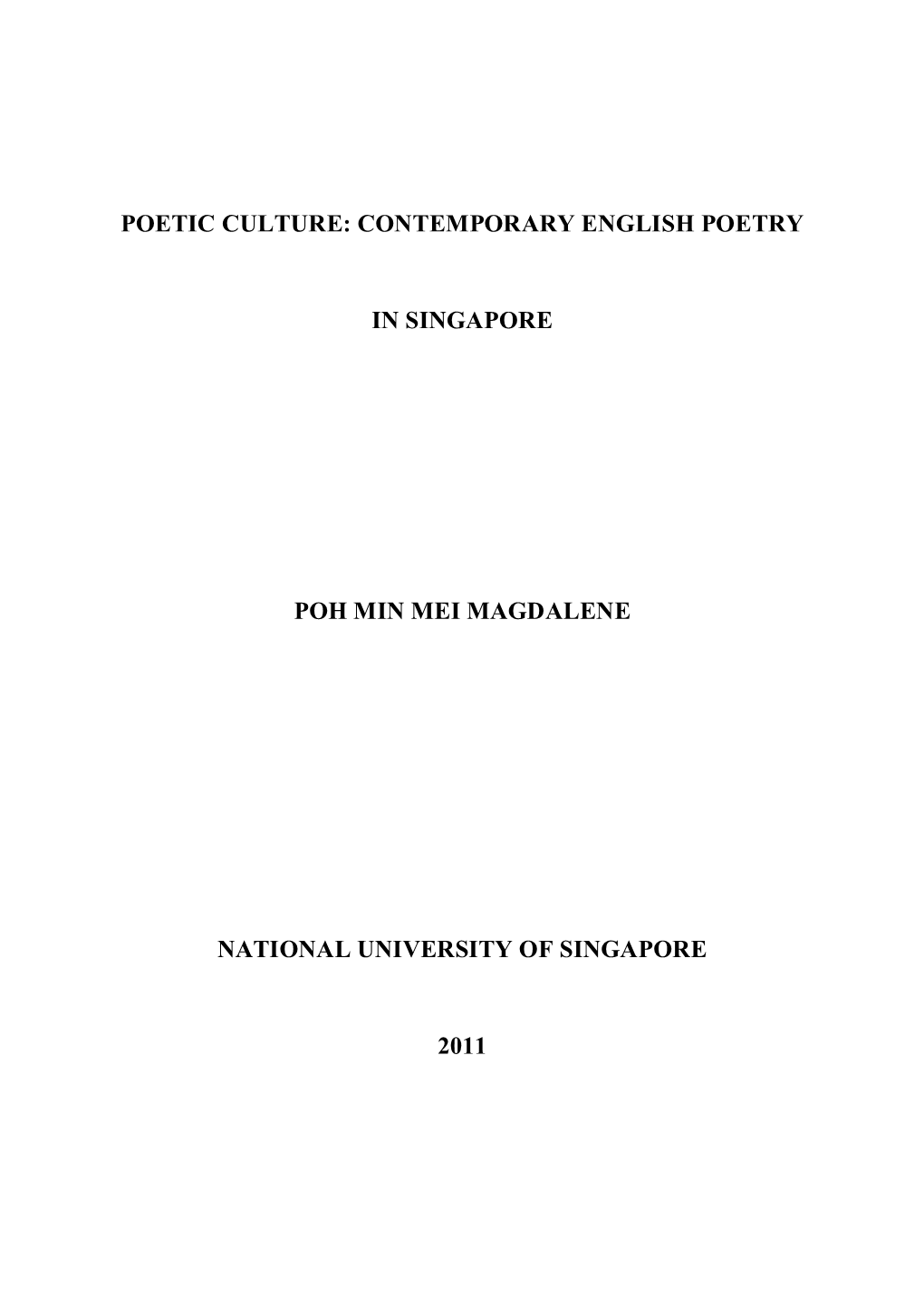 Poetic Culture: Contemporary English Poetry