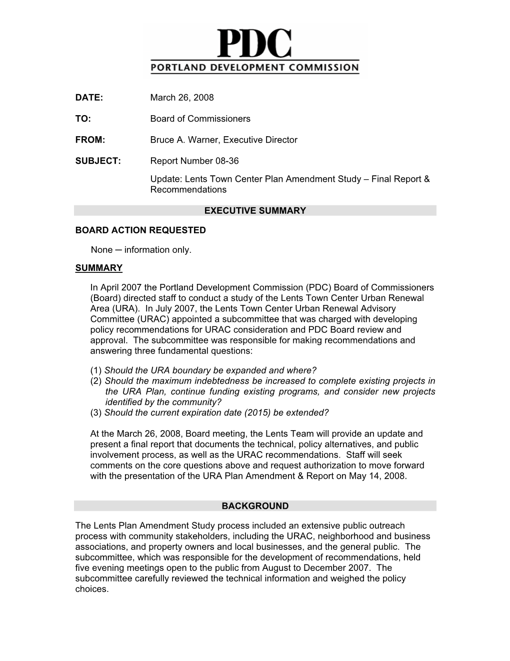 DATE: March 26, 2008 TO: Board Of