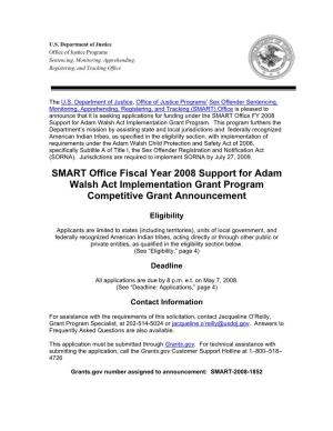 SMART FY 2008 Support for Adam Walsh Act Implementation Grant