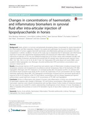Changes in Concentrations of Haemostatic and Inflammatory