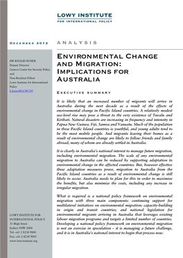 Environmental Change and Migration: Implications for Australia