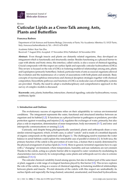 Cuticular Lipids As a Cross-Talk Among Ants, Plants and Butterflies