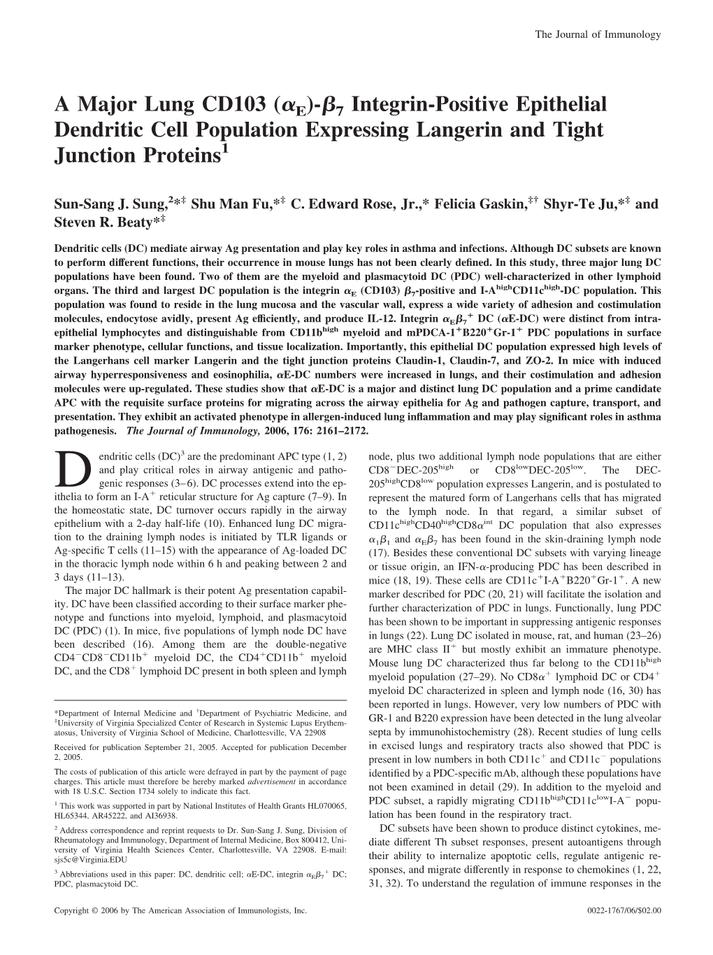 Junction Proteins Population Expressing Langerin and Tight