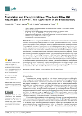 Modulation and Characterization of Wax-Based Olive Oil Organogels in View of Their Application in the Food Industry