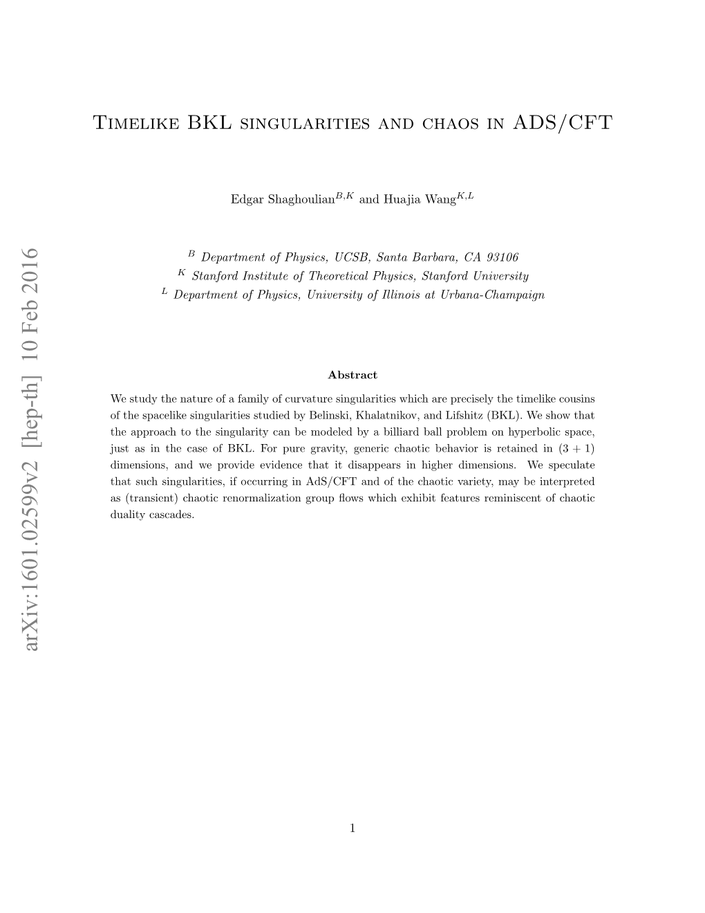 Timelike BKL Singularities and Chaos in ADS/CFT