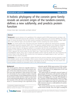 A Holistic Phylogeny of the Coronin Gene Family Reveals an Ancient