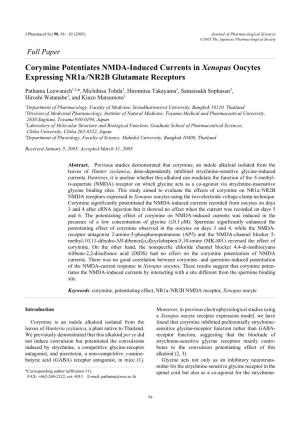 Corymine Potentiates NMDA-Induced Currents in Xenopus Oocytes Expressing Nr1a/NR2B Glutamate Receptors
