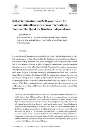Self-Determination and Self-Governance for Communities Relocated Across International Borders: the Quest for Banaban Independence