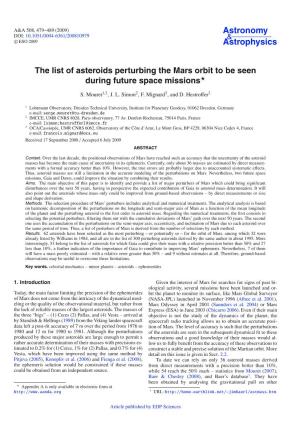 The List of Asteroids Perturbing the Mars Orbit to Be Seen During Future Space Missions