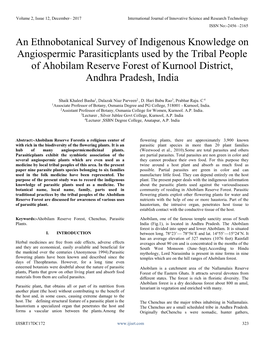 An Ethnobotanical Survey of Indigenous Knowledge On