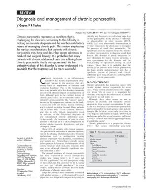 Diagnosis and Management of Chronic Pancreatitis V Gupta, P P Toskes