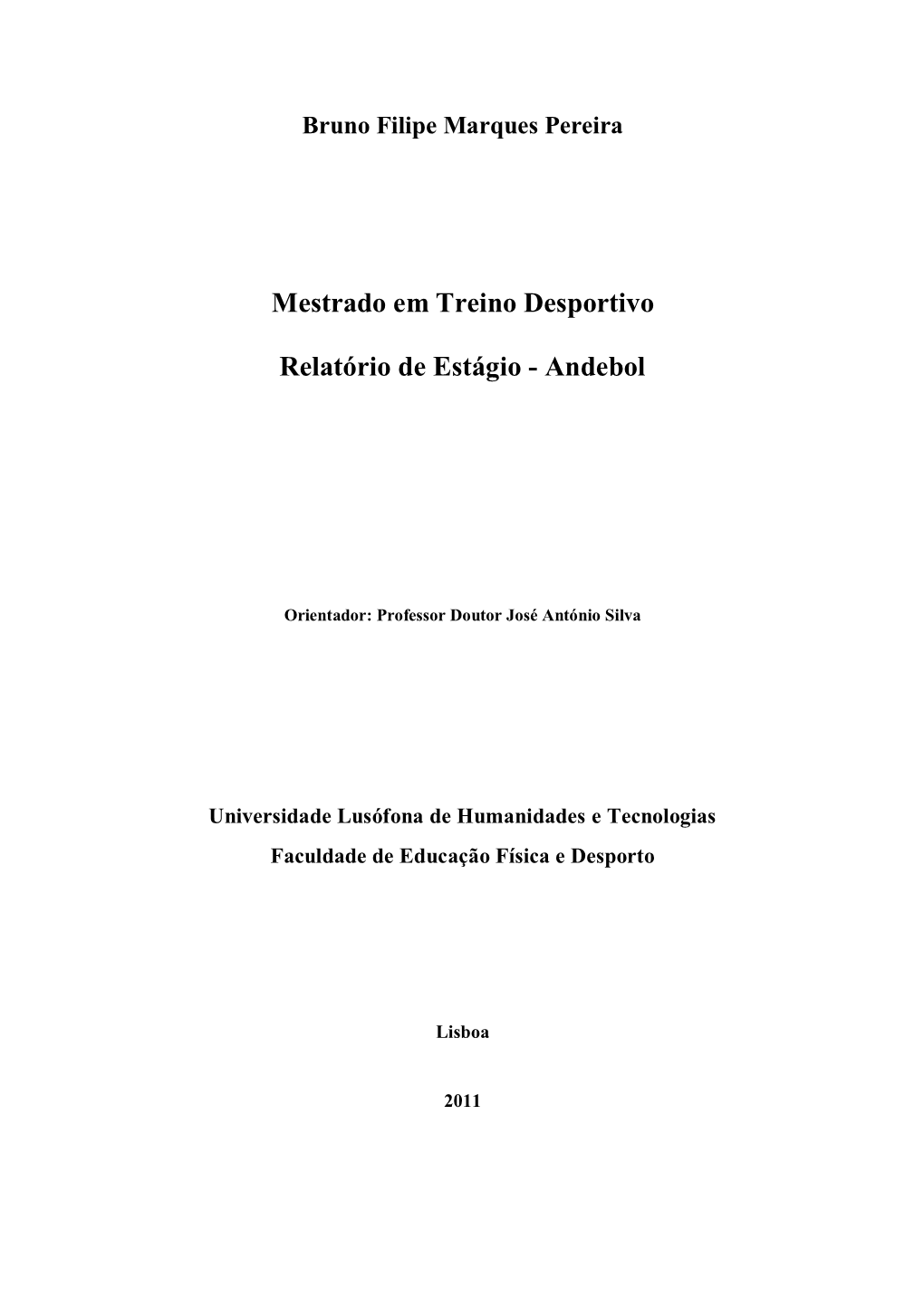 Mestrado Em Treino Desportivo Relatório De Estágio