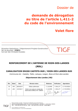 TIGF Projet Rion Des Landes Dossier Dérogation Volet Flore