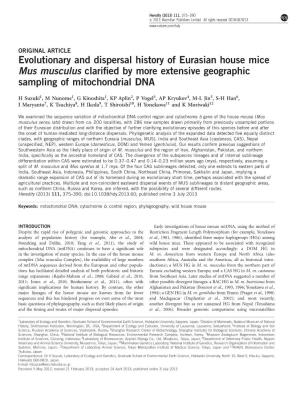 Evolutionary and Dispersal History of Eurasian House Mice Mus Musculus Clariﬁed by More Extensive Geographic Sampling of Mitochondrial DNA