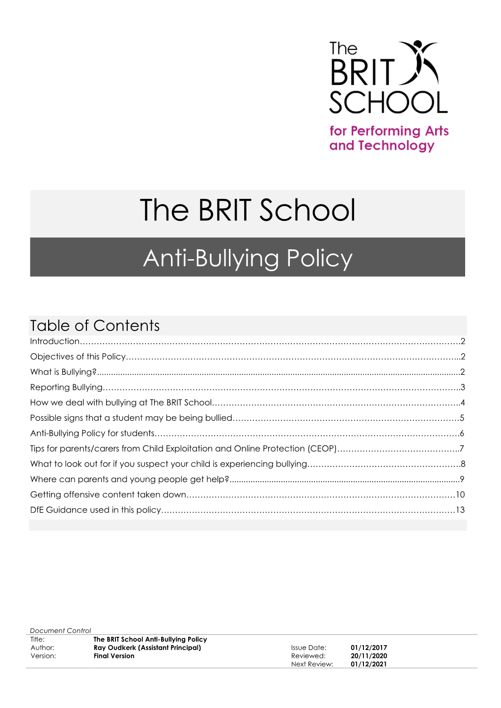 Anti-Bullying Policy