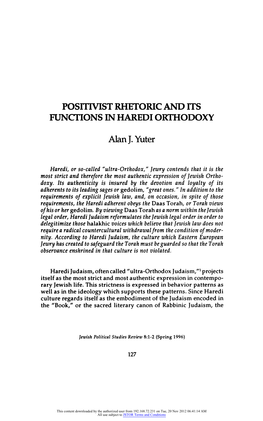 Posmvist Rhetoric and Its Functions in Haredi Orthodoxy