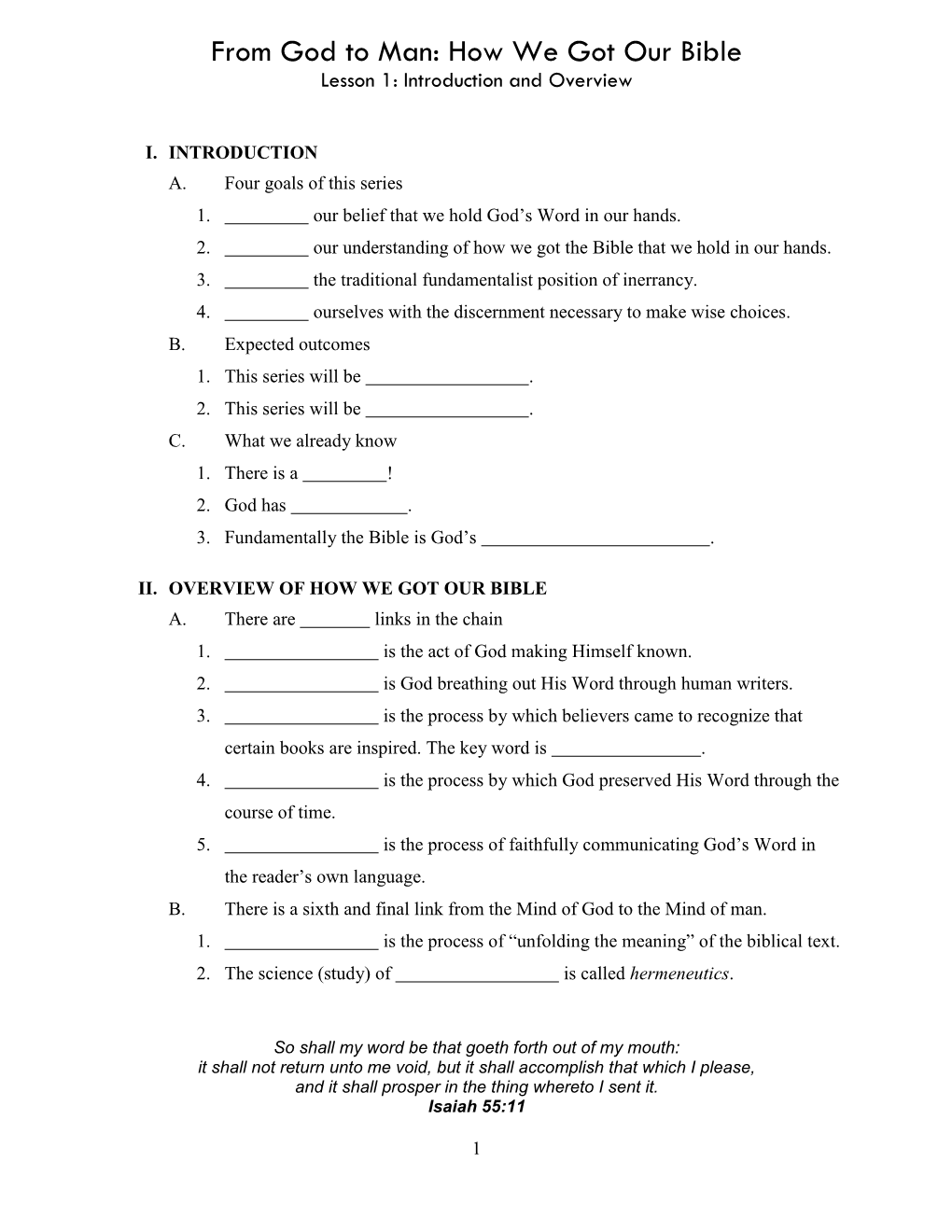 From God to Man: How We Got Our Bible Lesson 1: Introduction and Overview