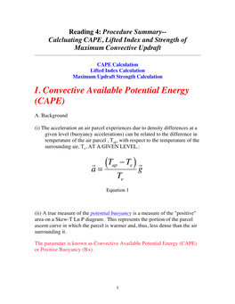 I. Convective Available Potential Energy (CAPE)