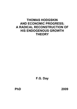 Thomas Hodgskin and Economic Progress; a Radical Reconstruction of His Endogenous Growth Theory