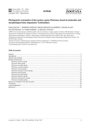 Zootaxa, Phylogenetic Systematics of Day Geckos, Genus Phelsuma, Based on Molecular