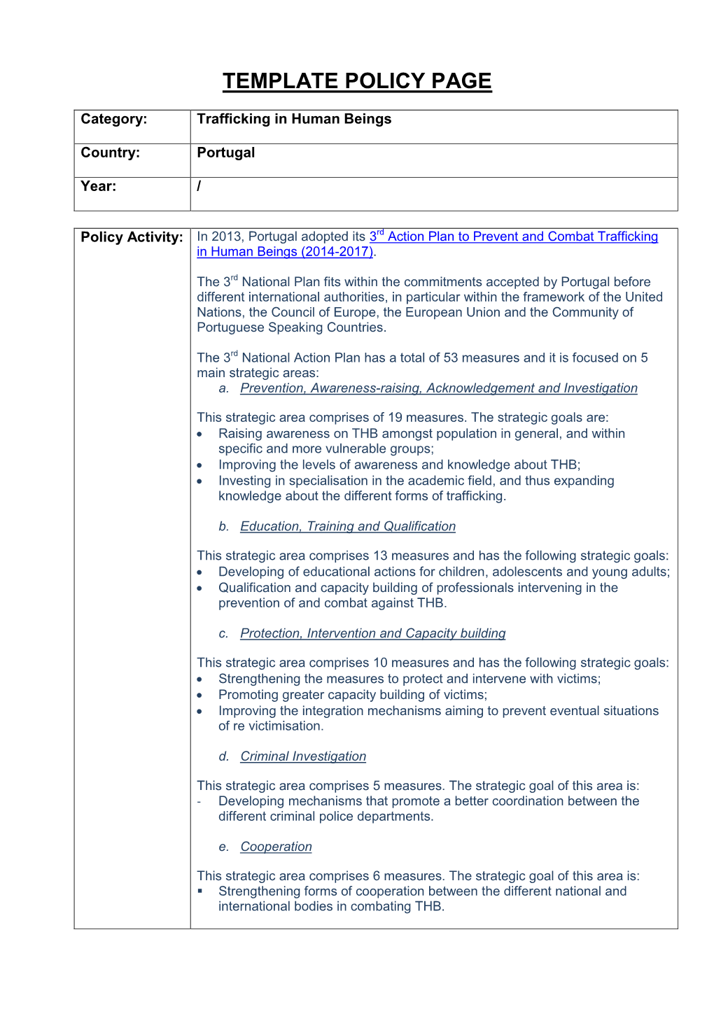 Portuguese Policy on Trafficking of Human Beings