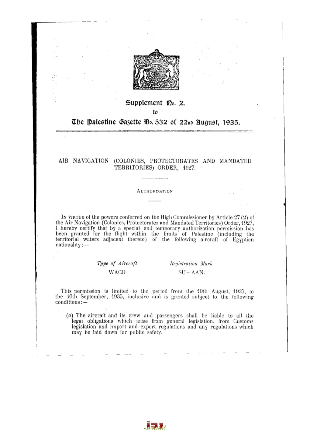 Supplement Ißo. 2. to Zhc Paleattne $A3ette Ißo. 532 of 22N* Huöuet, 1935