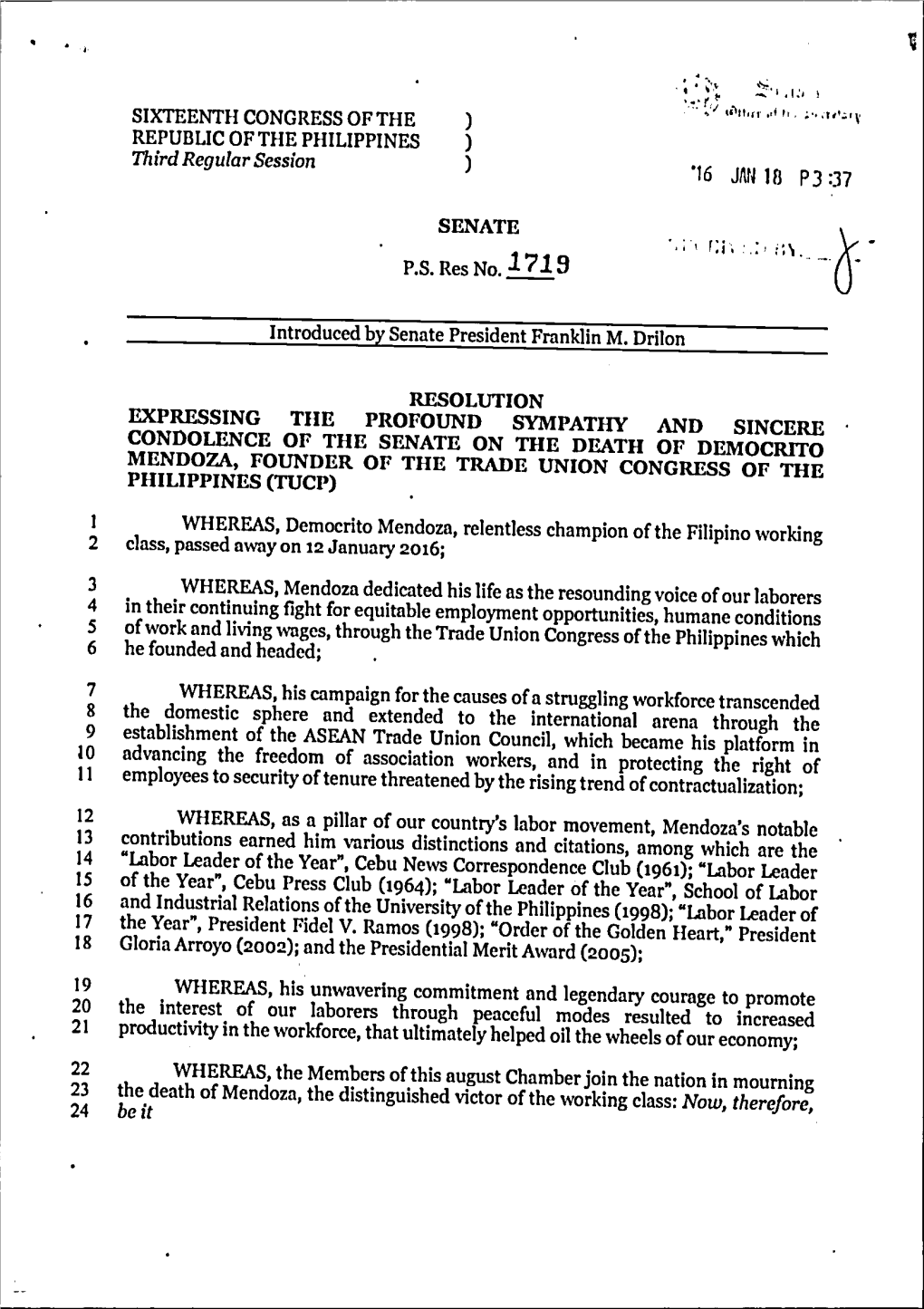 Sixteenth Congress of the ) Republic of the Philippines