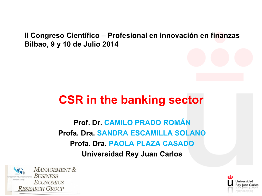 II Congreso Científico – Profesional En Innovación En Finanzas Bilbao, 9 Y 10 De Julio 2014