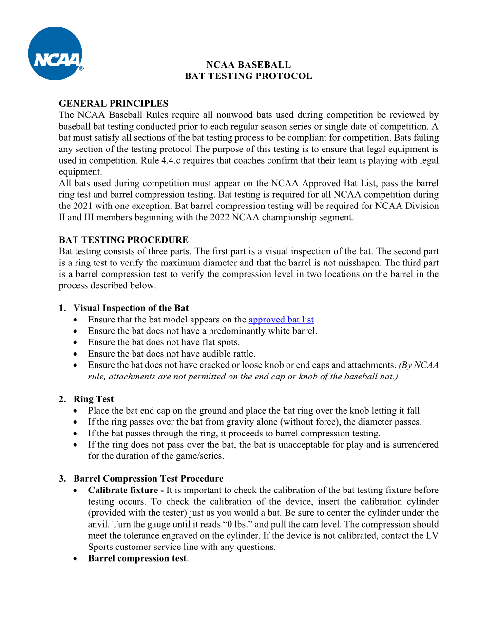 Ncaa Baseball Bat Testing Protocol General DocsLib