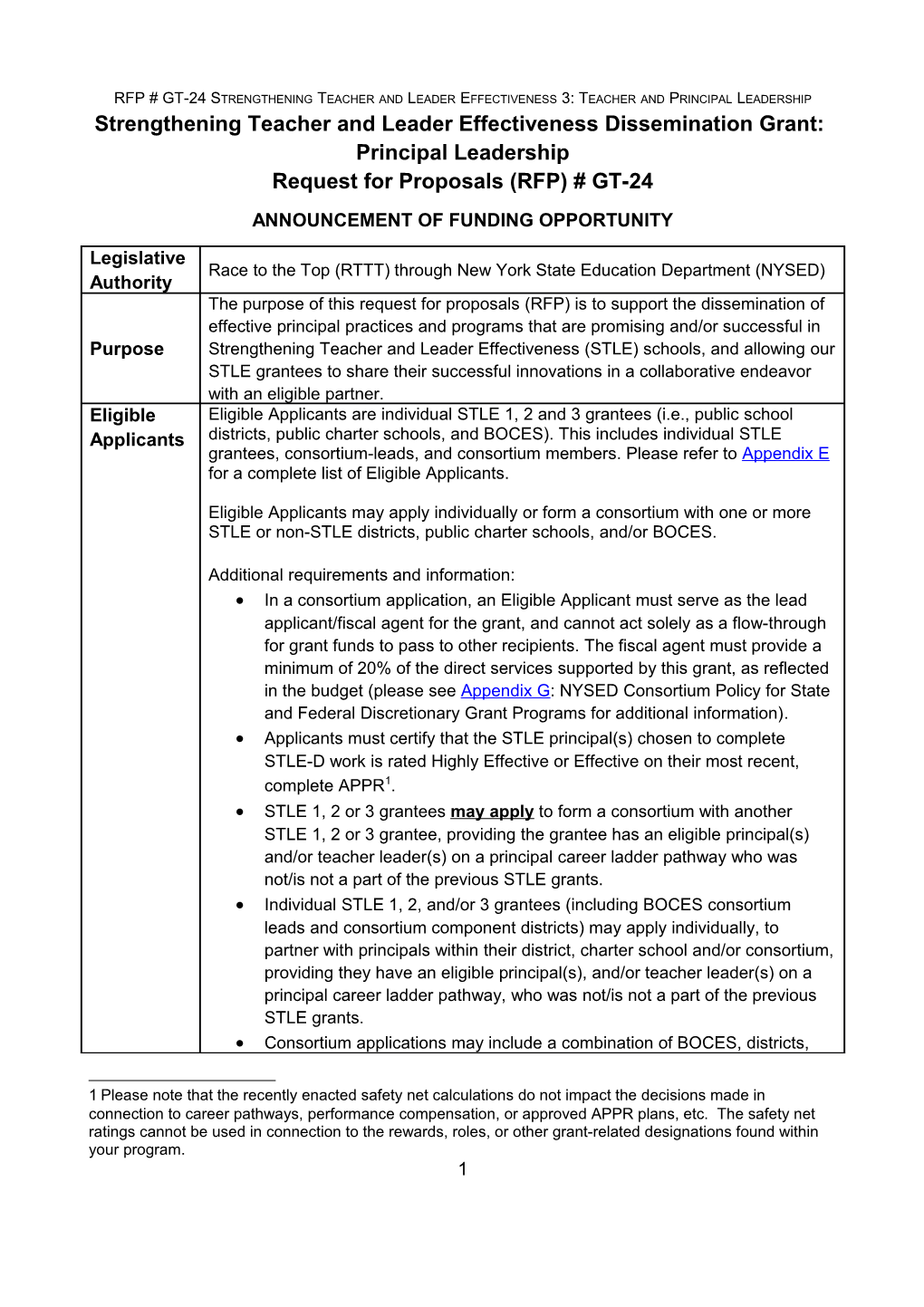 RFP # GT-24 Strengthening Teacher and Leader Effectiveness 3: Teacher and Principal Leadership