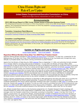 CECC China Human Rights and Rule of Law Update