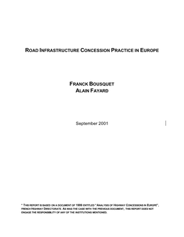 Road Infrastructure Concession Practice in Europe