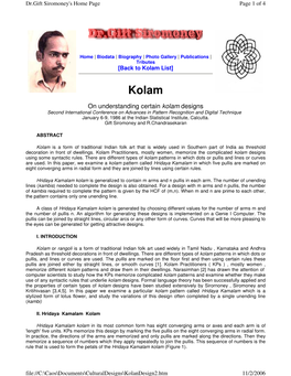 On Understanding Certain Kolam Designs