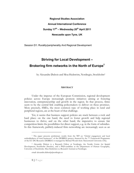 Brokering Firm Networks in the North of Europe1
