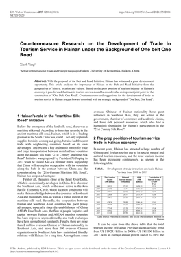 Countermeasure Research on the Development of Trade in Tourism Service in Hainan Under the Background of One Belt One Road