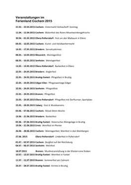 Veranstaltungen Im Ferienland Cochem 2015