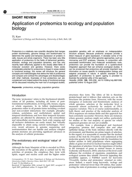 Application of Proteomics to Ecology and Population Biology