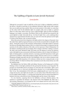 The Uplifting of Sparks in Later Jewish Mysticism