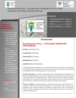 Occupational Standards for Stitching Operator (Footwear)