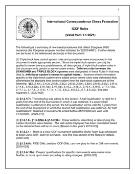 International Correspondence Chess Federation ICCF Rules (Valid From