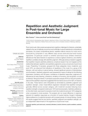 Repetition and Aesthetic Judgment in Post-Tonal Music for Large Ensemble and Orchestra